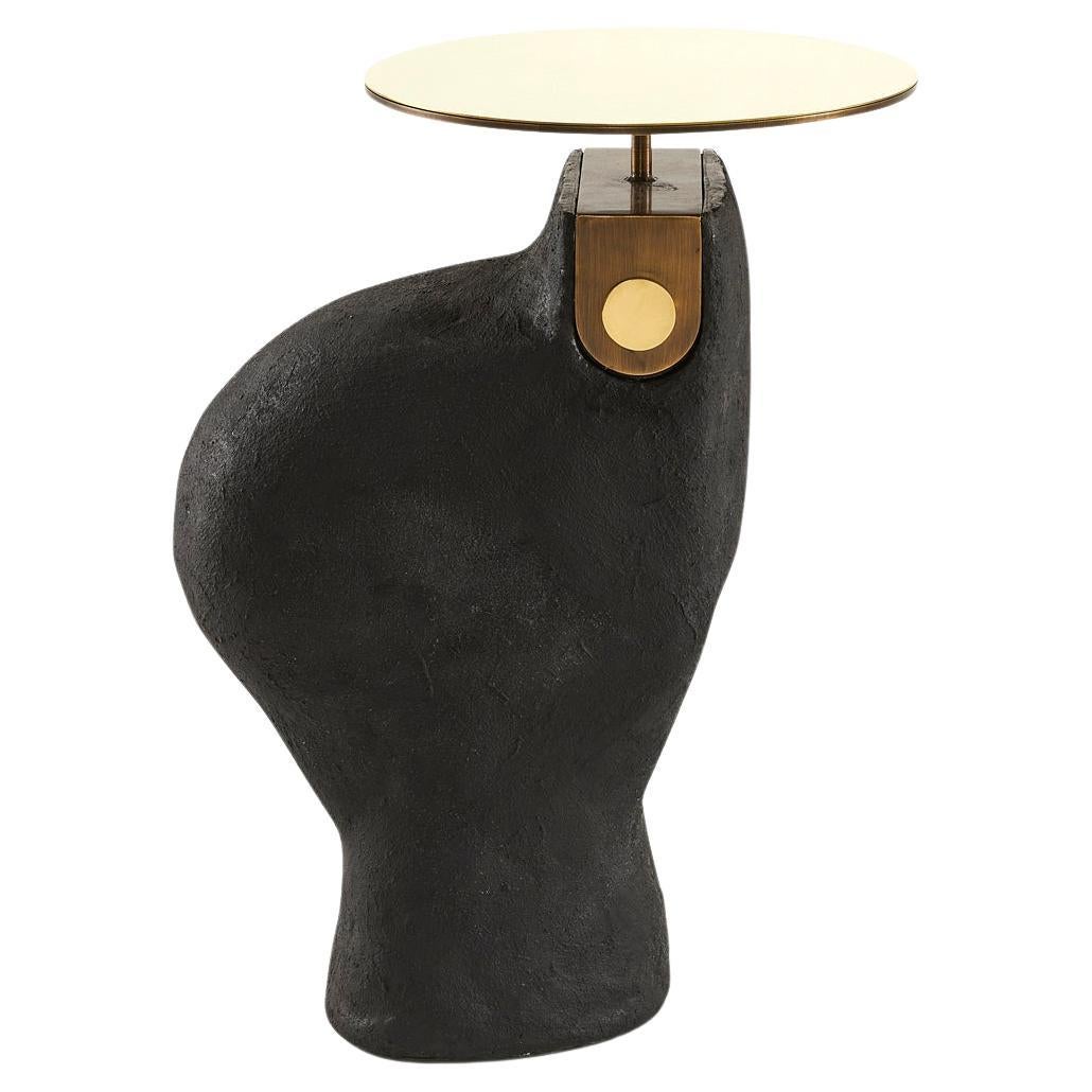 Modern Yosemite Plaster, Hand Finished Yoruba Black Side Table with Brass Top Lg