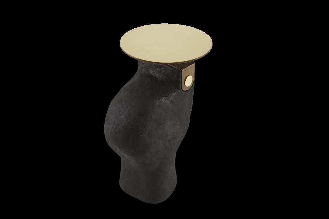 Modern Yosemite Plaster, Hand Finished Yoruba Side Table Set of 3 & Brass Top For Sale 7
