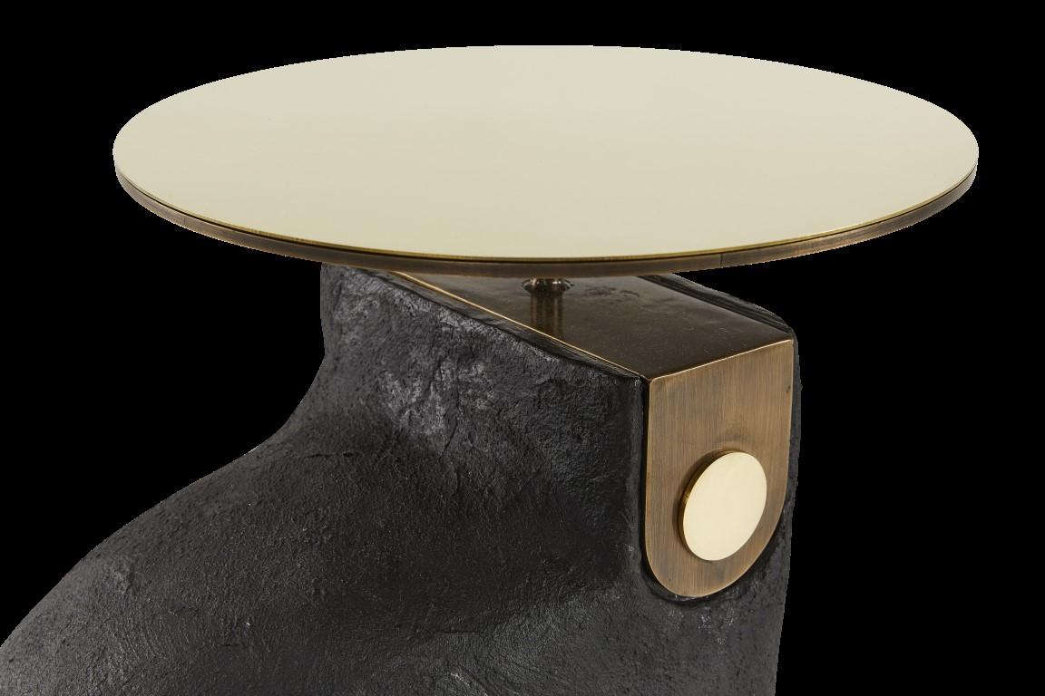 Modern Yosemite Plaster, Hand Finished Yoruba Side Table Set of 3 & Brass Top For Sale 9