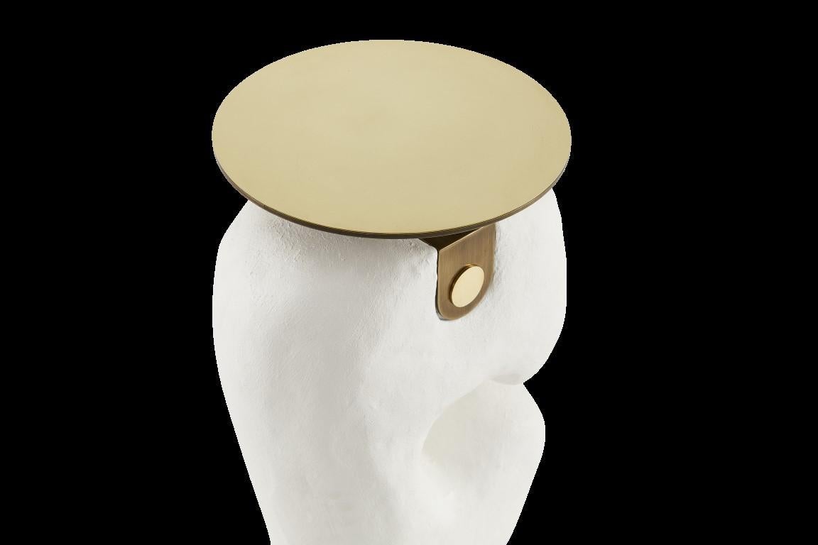 Modern Yosemite Plaster, Hand Finished Yoruba Side Table Set of 3 & Brass Top For Sale 12