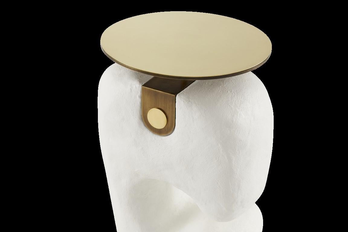 Modern Yosemite Plaster, Hand Finished Yoruba Side Table Set of 3 & Brass Top For Sale 13