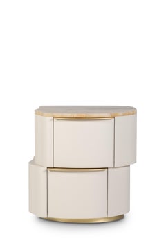 Modern Zambujeiro Bedside Table, Set/2, Miel Onyx, Handmade Portugal Greenapple