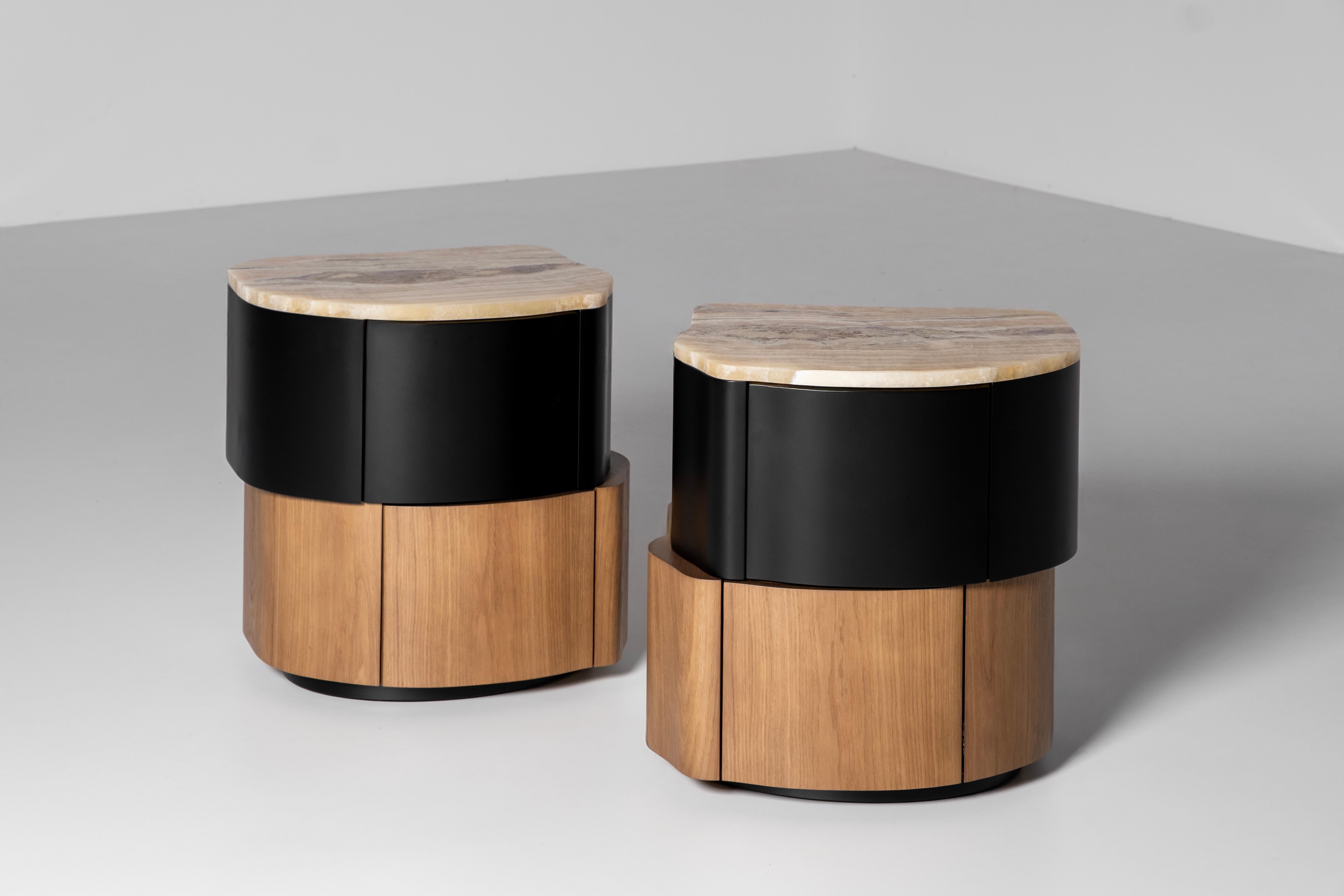 Brossé Table de chevet moderne Zambujeiro, SET/2, Miel Onyx, Handmade Portugal Greenapple en vente