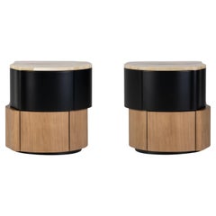 Modern Zambujeiro Bedside Table, SET/2, Miel Onyx, Handmade Portugal Greenapple