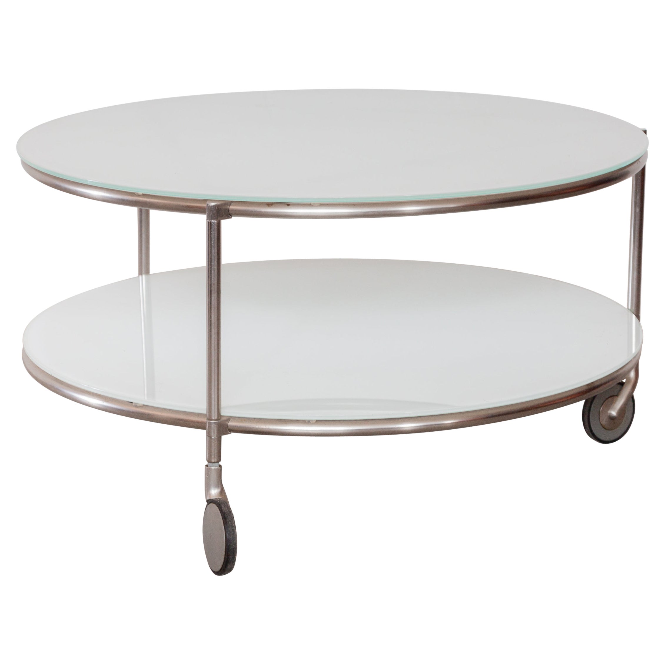 Modern Zanotta Round Coffee Table with Castor-Mounted Wheels