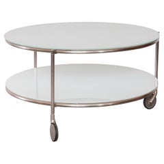 Modern Zanotta Round Coffee Table with Castor-Mounted Wheels