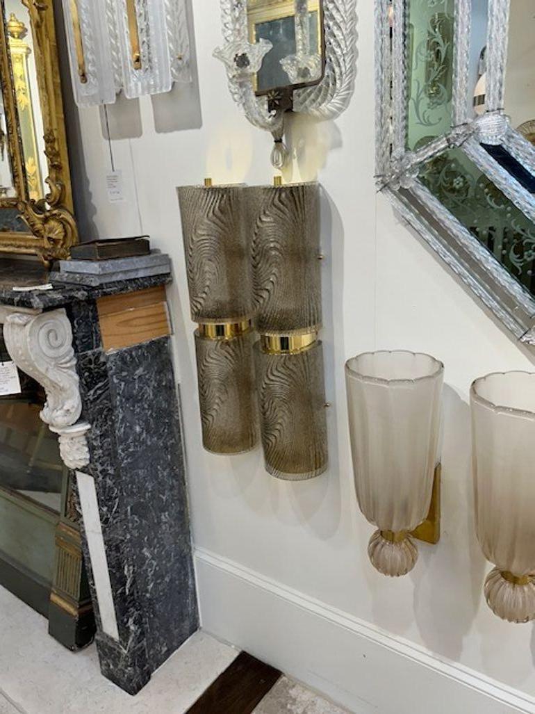Contemporary Modern Zebra Patterned Murano Glass Barrel Sconces For Sale