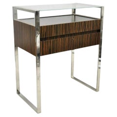 Modern Zebra Wood Chrome Glass Jewelry Closet Display Counter Case with Drawer