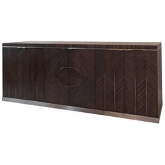 Modern Zebrano Veneered Cabinet, Black Metal Inlay, Dark Veneer Hardwood, 2017