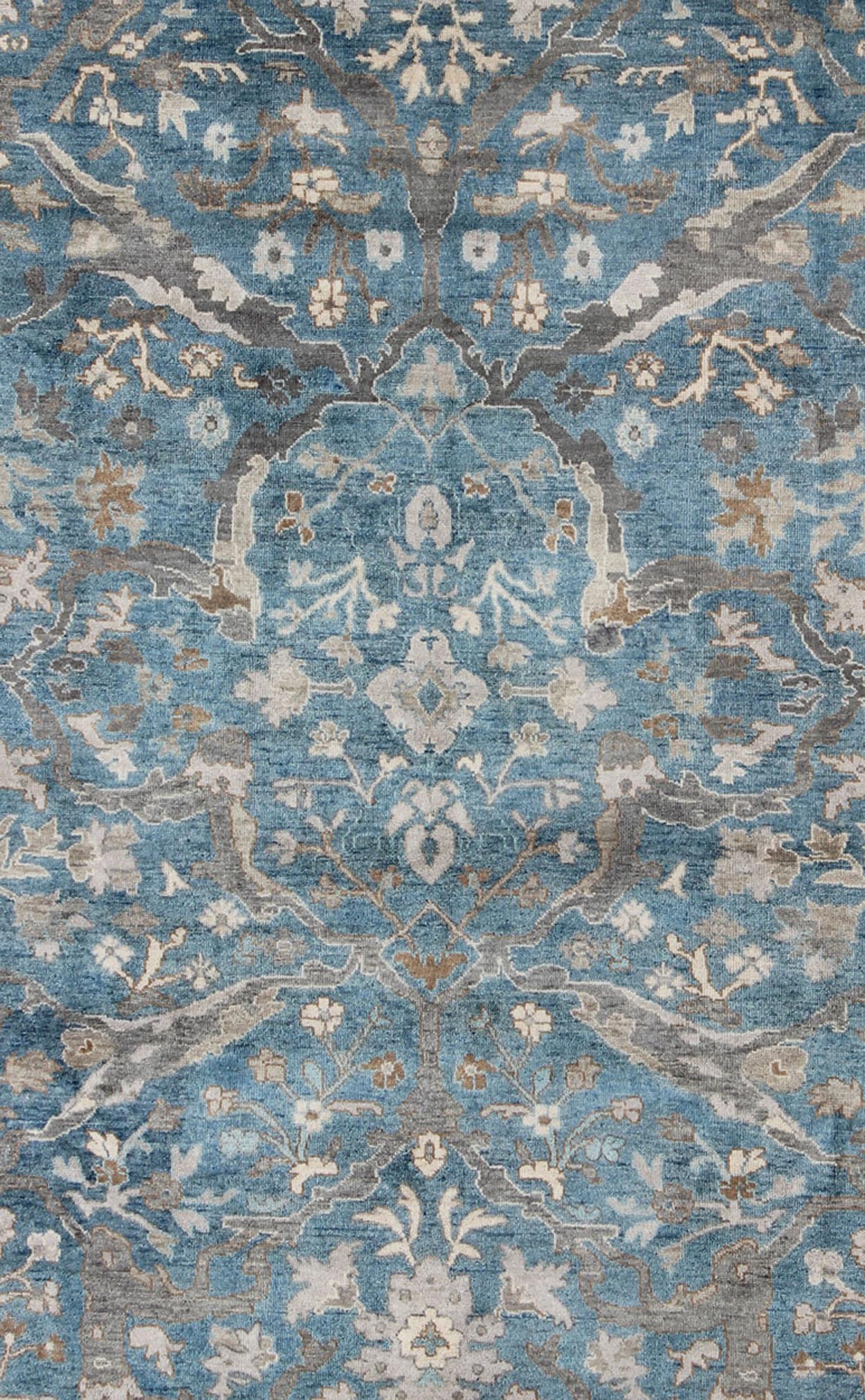 Indian Modern Zeigler Sultanabad Design Rug in Blue, Charcoal, Brown, Taupe & Grey For Sale