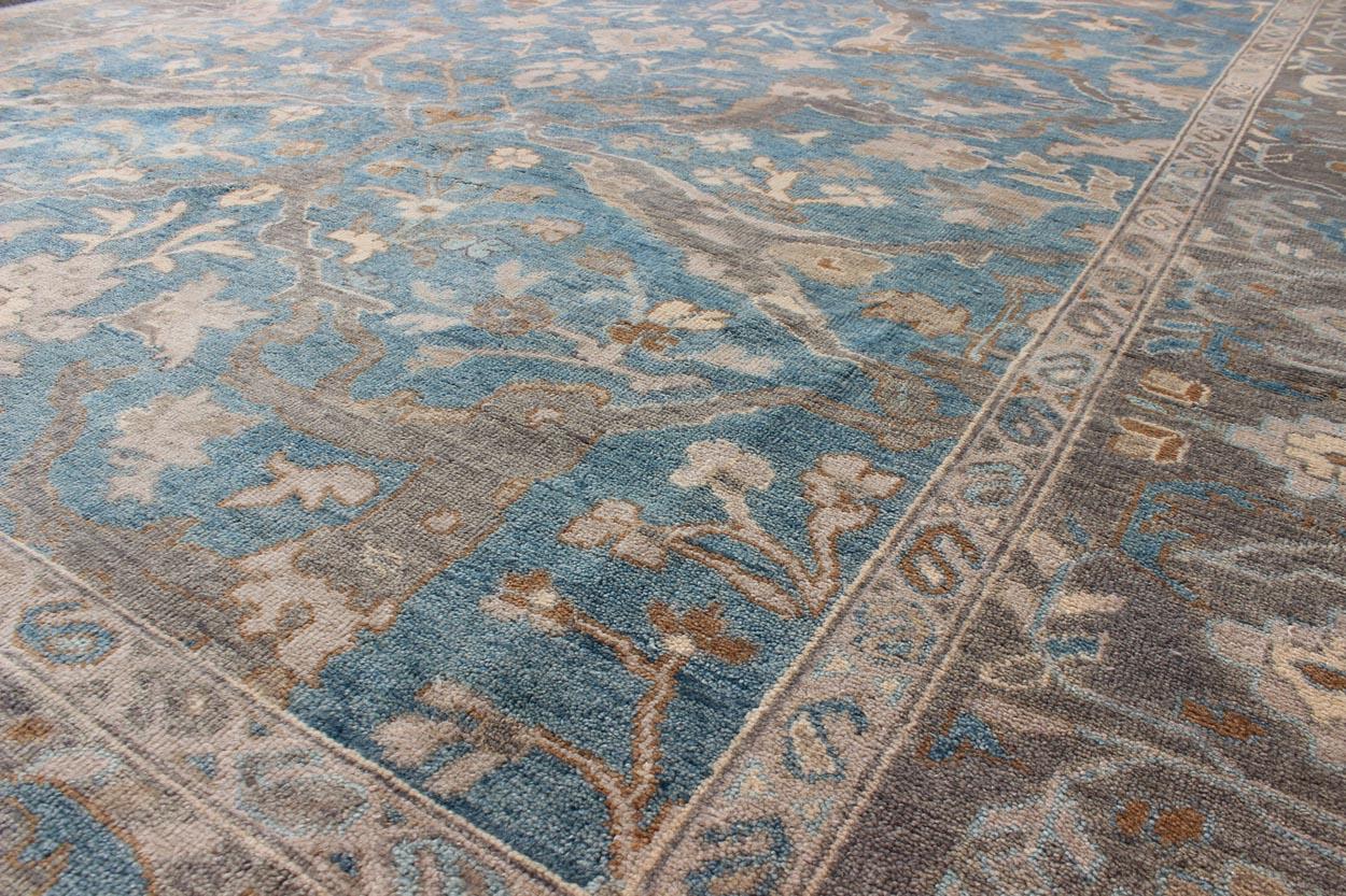 Hand-Knotted Modern Zeigler Sultanabad Design Rug in Blue, Charcoal, Brown, Taupe & Grey For Sale