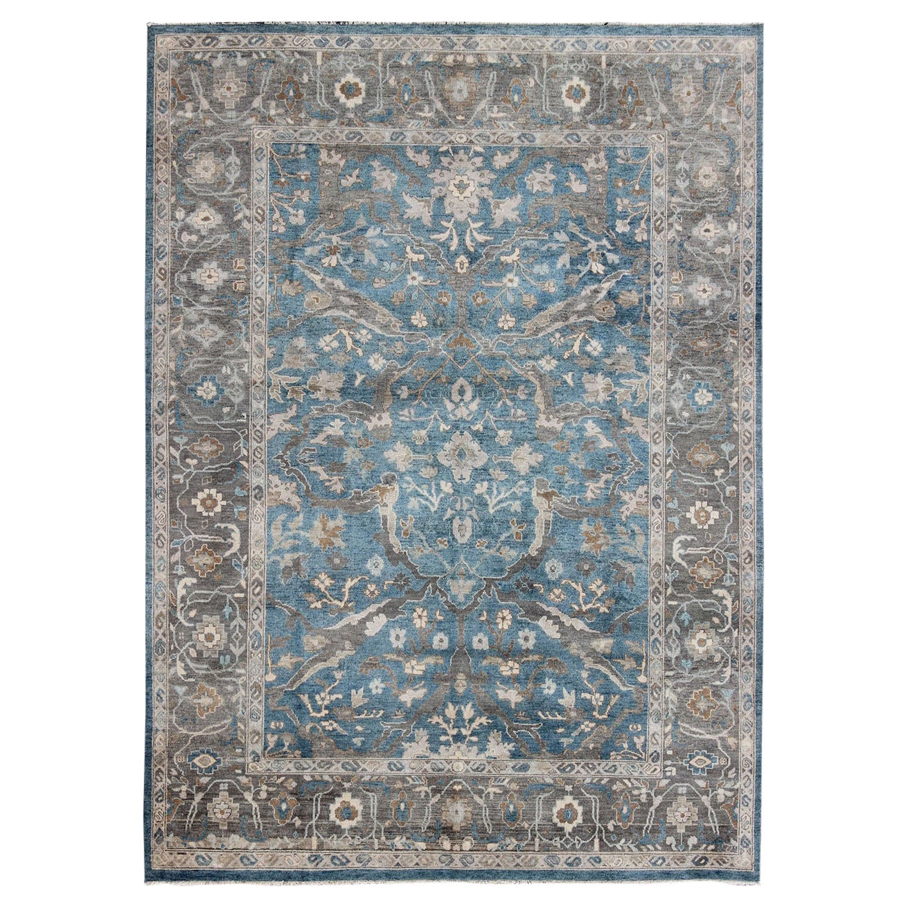 Moderner moderner Zeigler Sultanabad Design Teppich in Blau, Anthrazit, Braun, Taupe und Grau