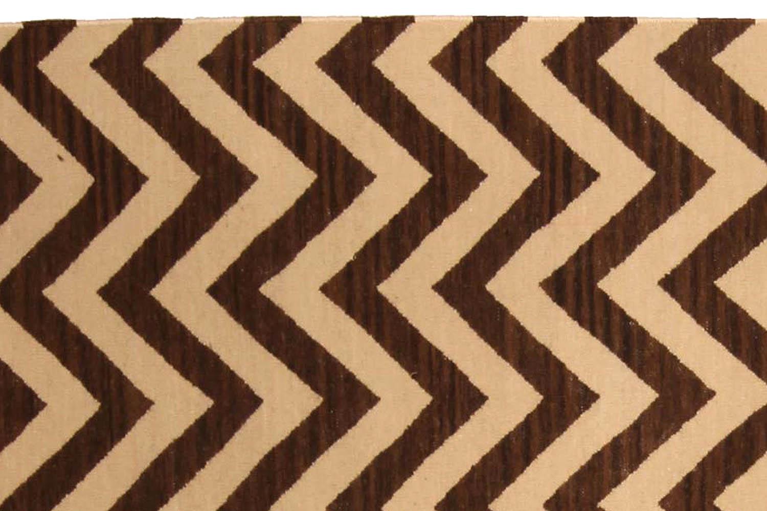 Contemporary Modern Zig-Zag Design Handmade Wool Rug in Brown and Beige by Doris Leslie Blau For Sale