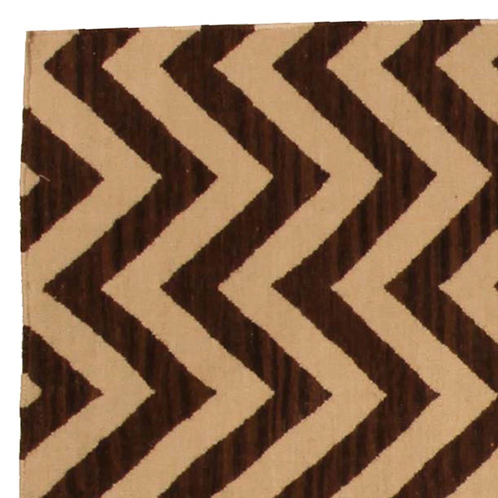 Modern Zig-Zag Design Handmade Wool Rug in Brown and Beige by Doris Leslie Blau For Sale 1