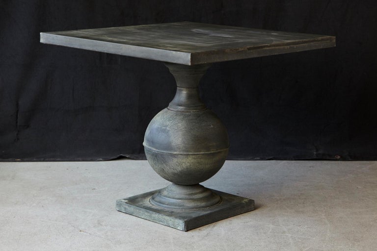 Modern Zinc Pedestal Table on Baluster Form Base with Square Top at 1stDibs