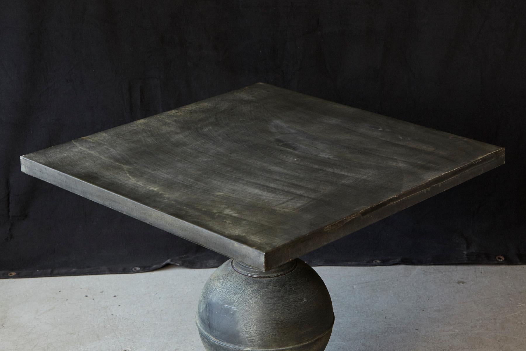 American Modern Zinc Pedestal Table on Baluster Form Base with Square Top