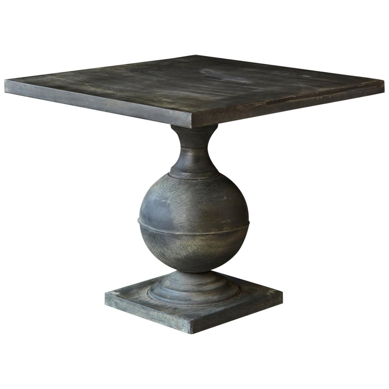 Modern Zinc Pedestal Table on Baluster Form Base with Square Top