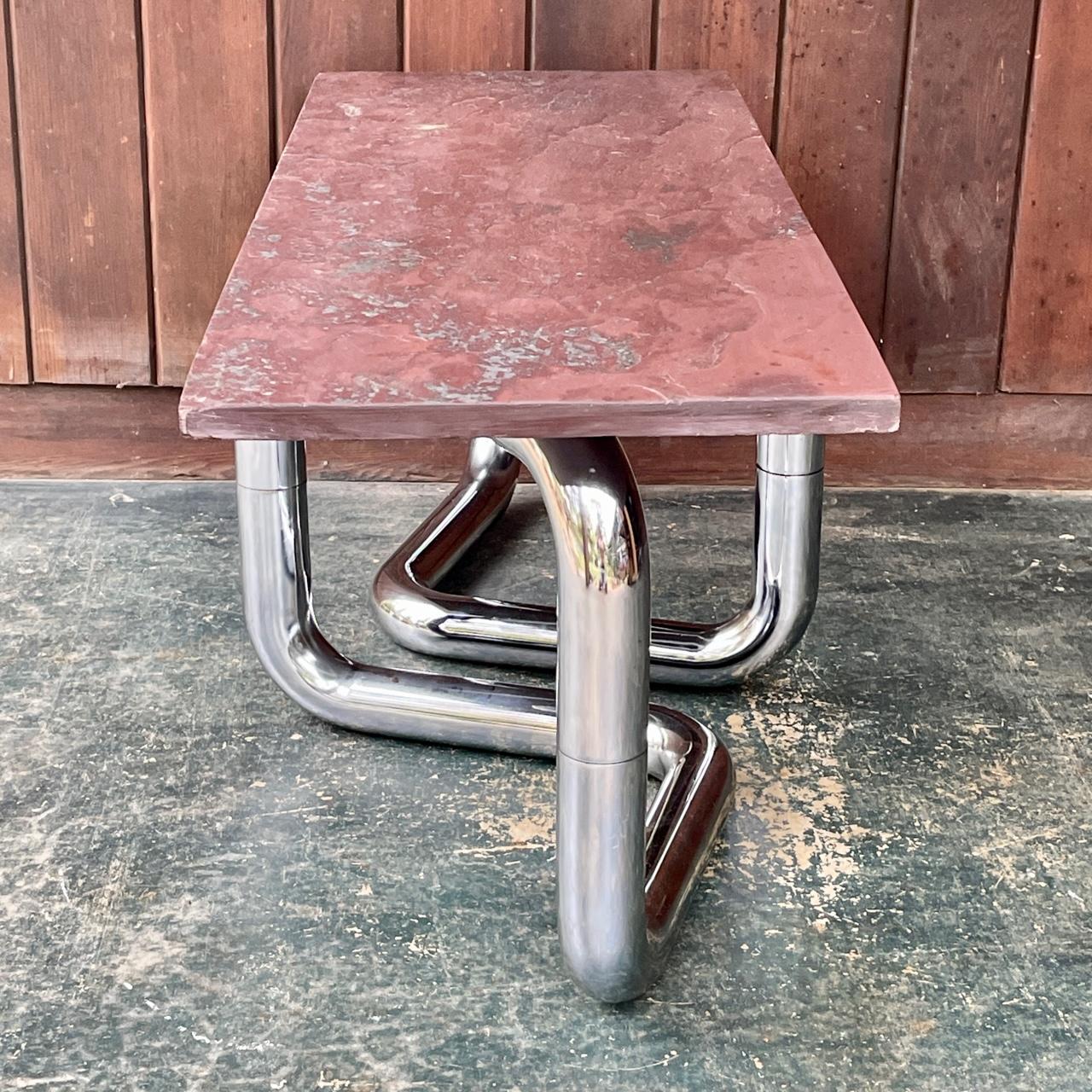 Modern50 Assemblage Slate Chrome Snake Cocktail Table Vintage Midcentury In Fair Condition For Sale In Hyattsville, MD