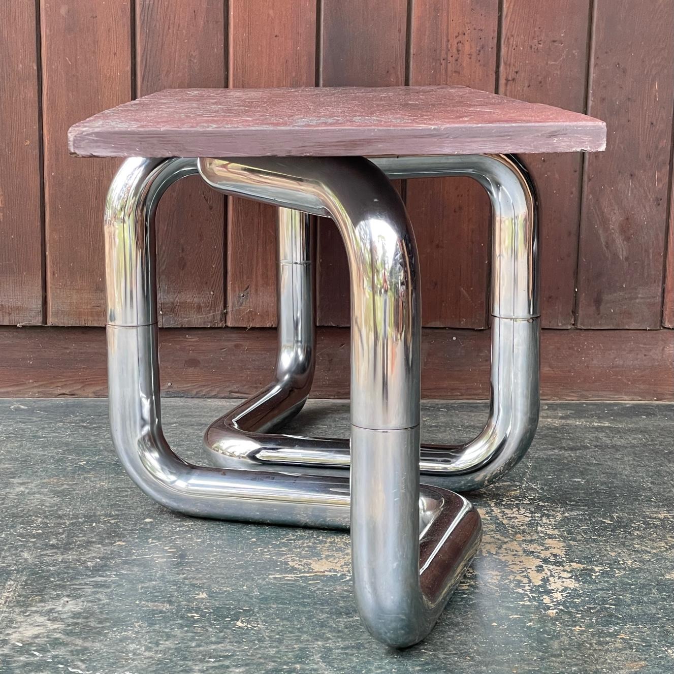 Late 20th Century Modern50 Assemblage Slate Chrome Snake Cocktail Table Vintage Midcentury For Sale