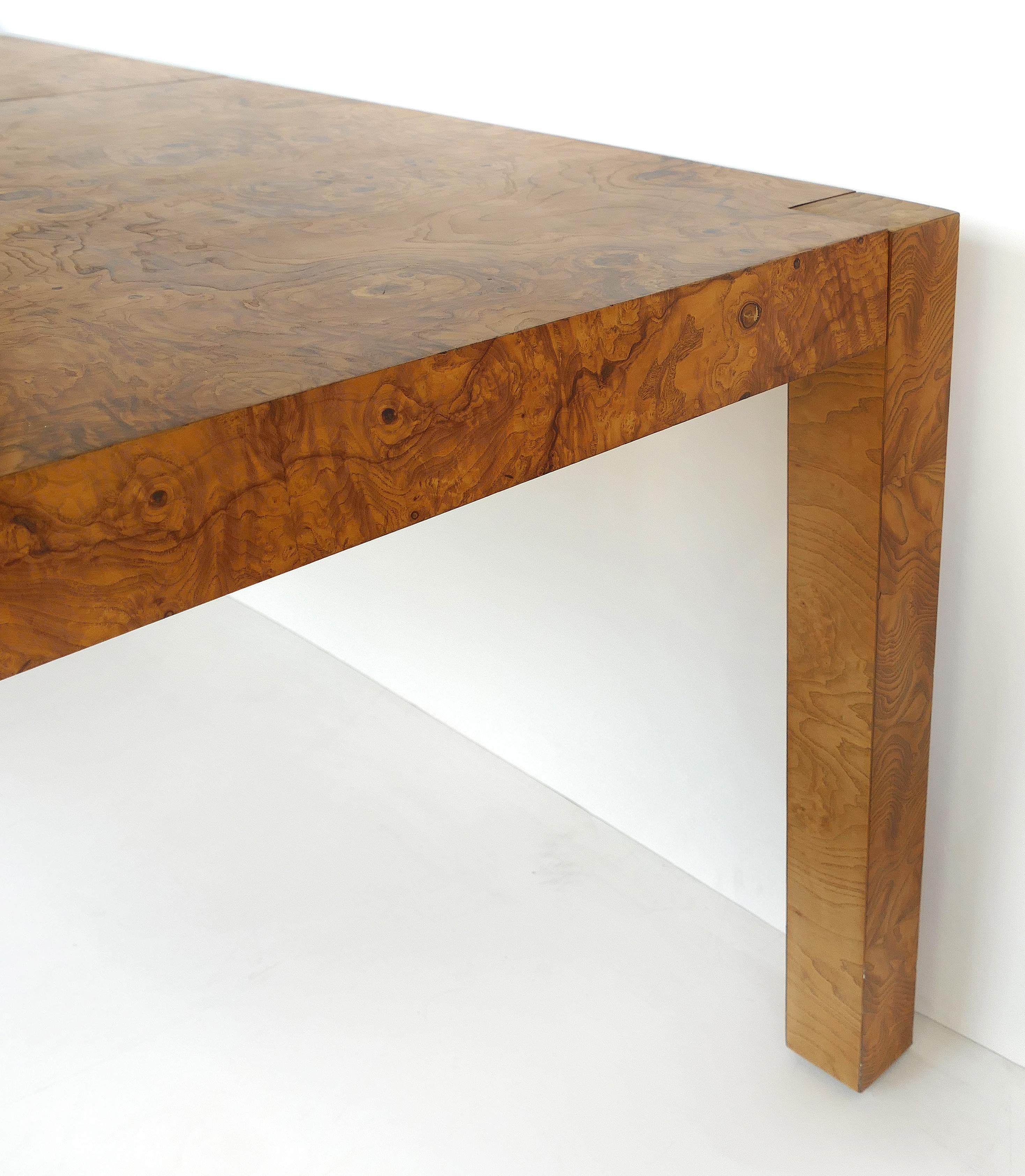 Modernage Furniture Burl Wood Dining Table with Two Additional Leaves In Good Condition In Miami, FL
