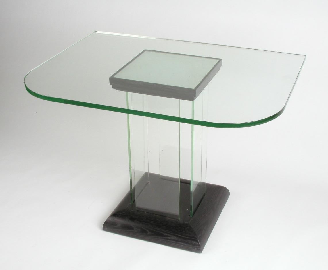 Mid-Century Modern 1940s New Era Glass Console ou Table Dinette Base en Oak Ebonisé Noir en vente