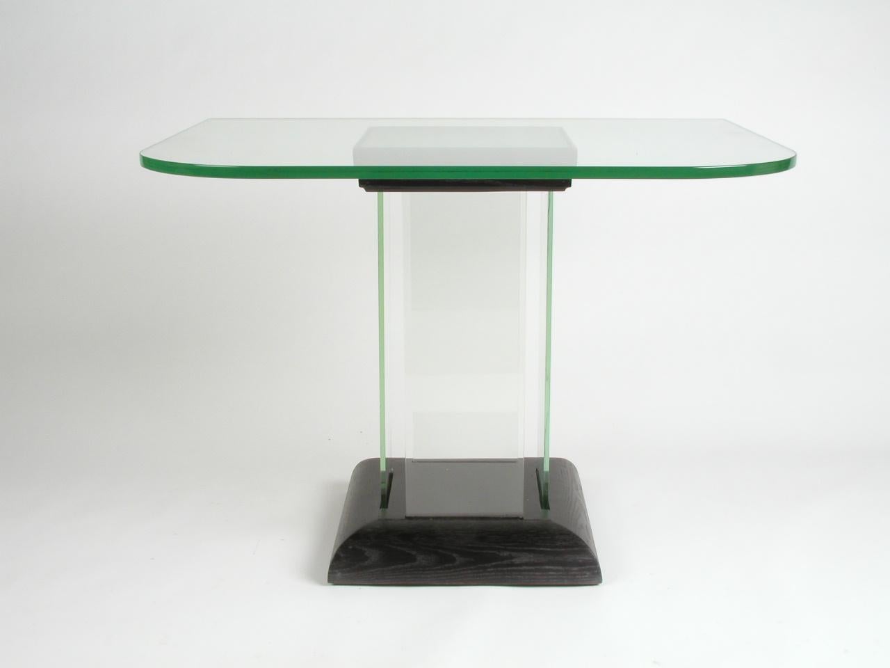 1940s New Era Modernage Glass Console or Dinette Table Black Ebonized Oak Base In Good Condition For Sale In St. Louis, MO