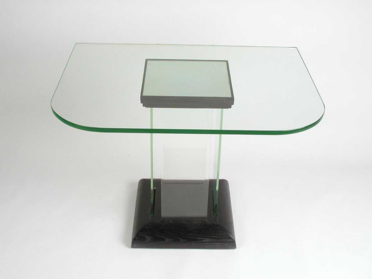 Mid-20th Century 1940s New Era Modernage Glass Console or Dinette Table Black Ebonized Oak Base For Sale