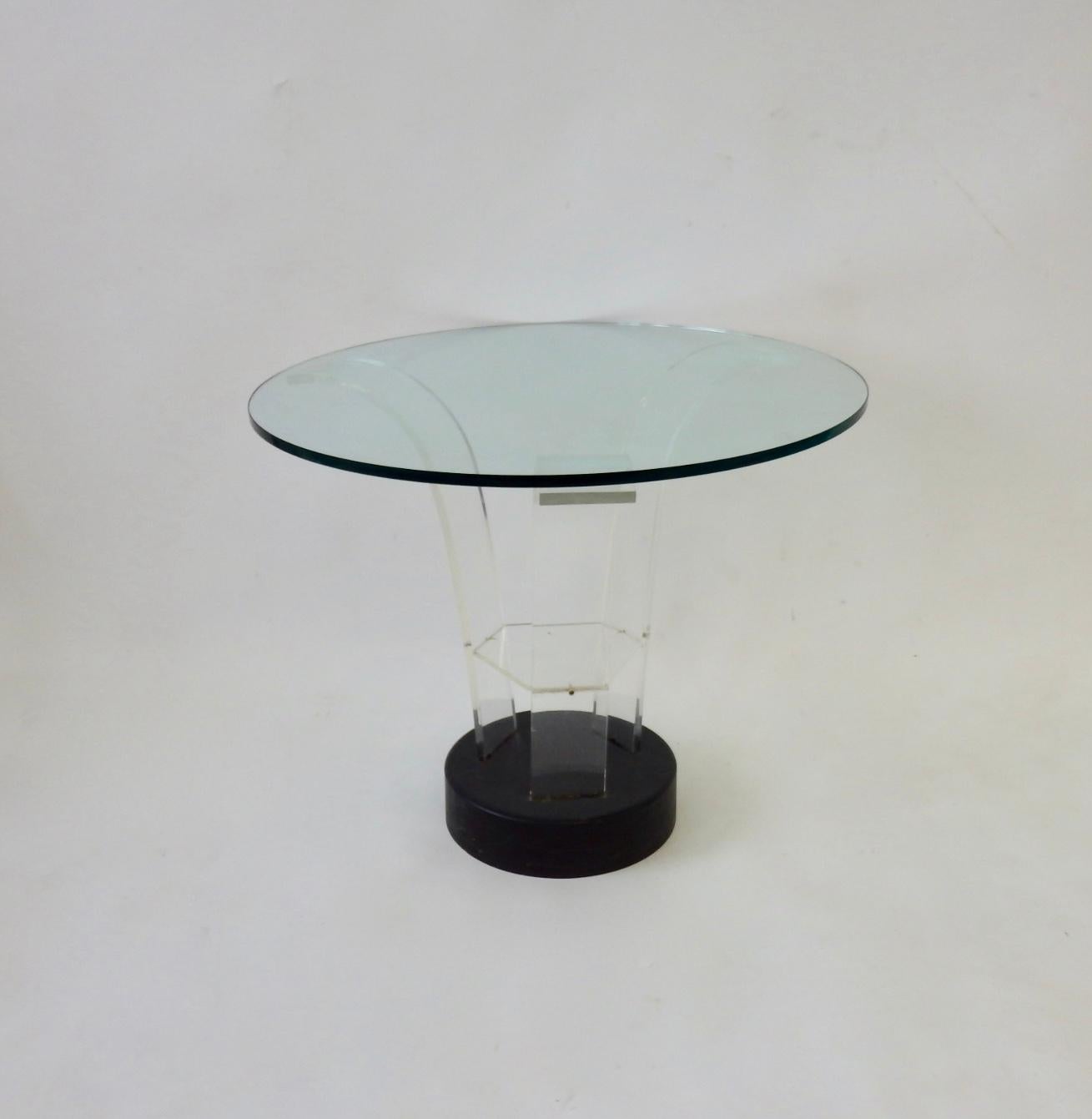 20th Century Modernage Lucite with Glass Top Art Deco Side Table