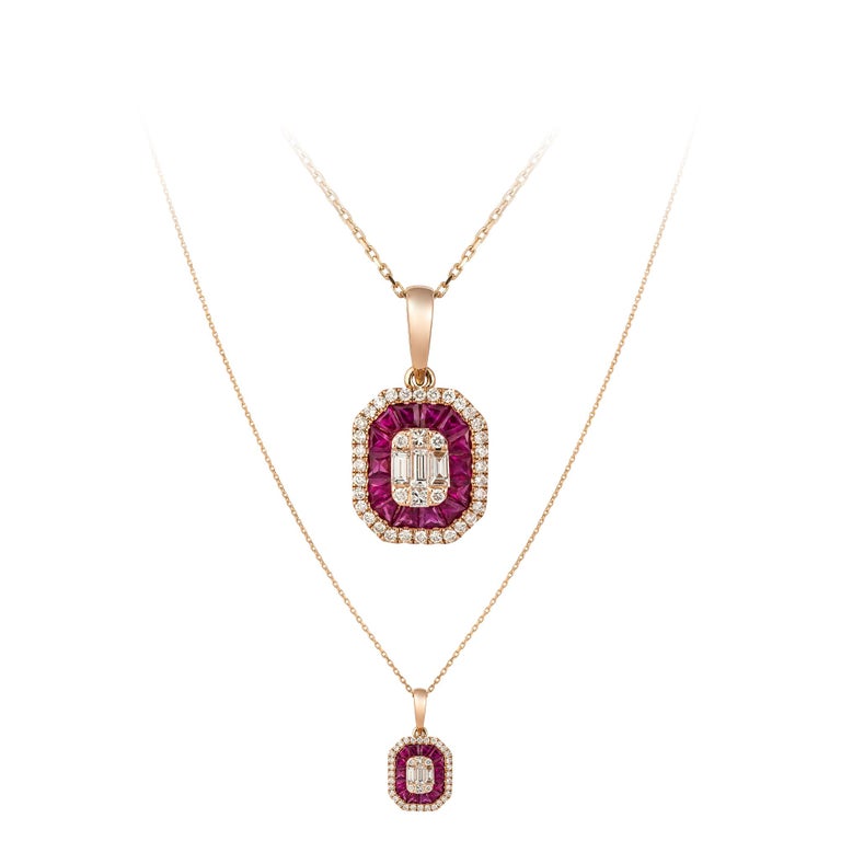 Modernd Ruby Diamond 18 Karat Rose Gold Necklace for Her For Sale at ...