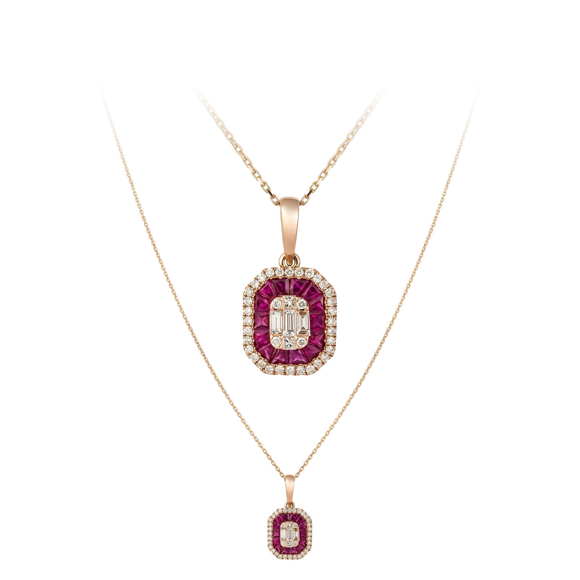 Women's Modernd Ruby Diamond 18 Karat Rose Gold Necklace for Her For Sale