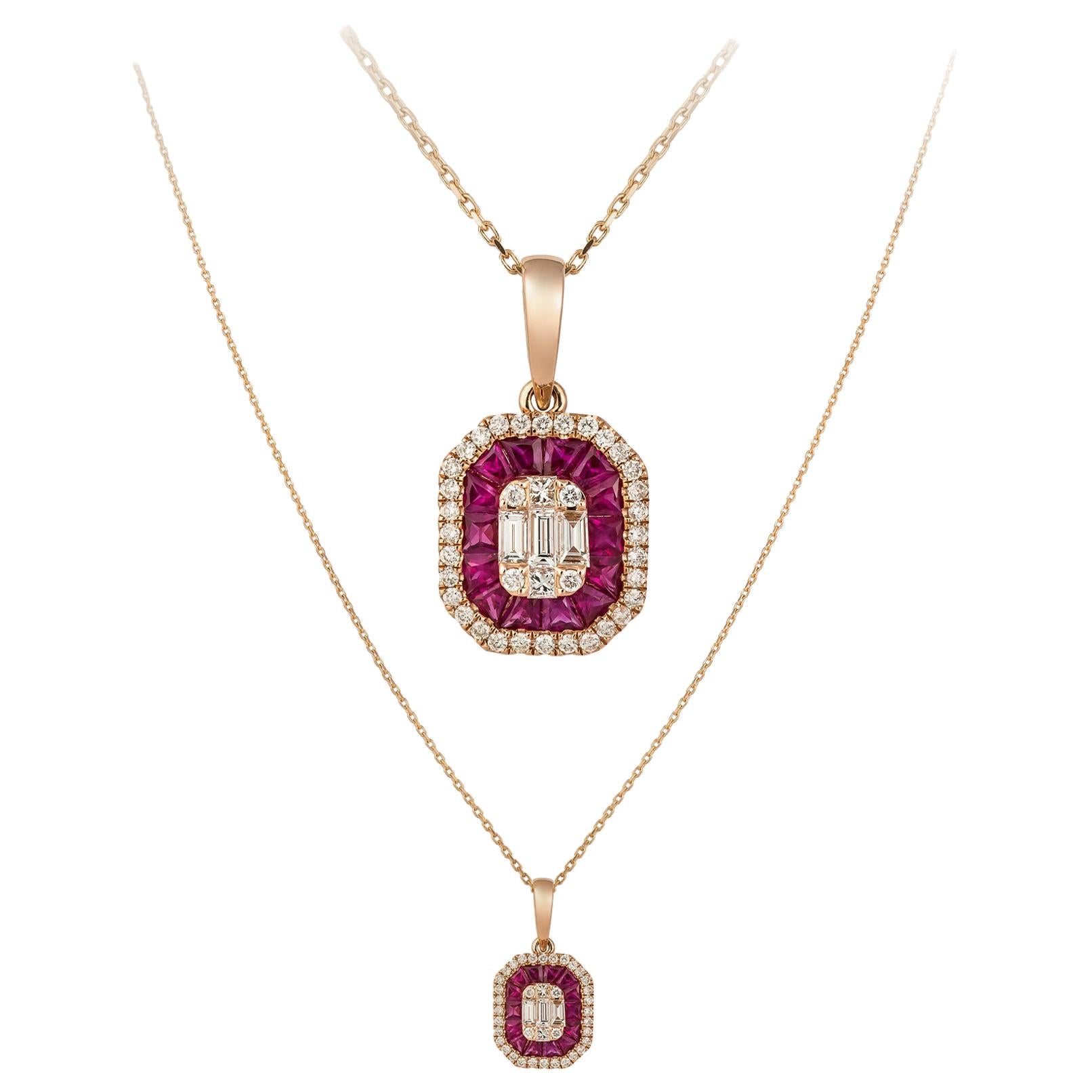 Modernd Ruby Diamond 18 Karat Rose Gold Necklace for Her For Sale