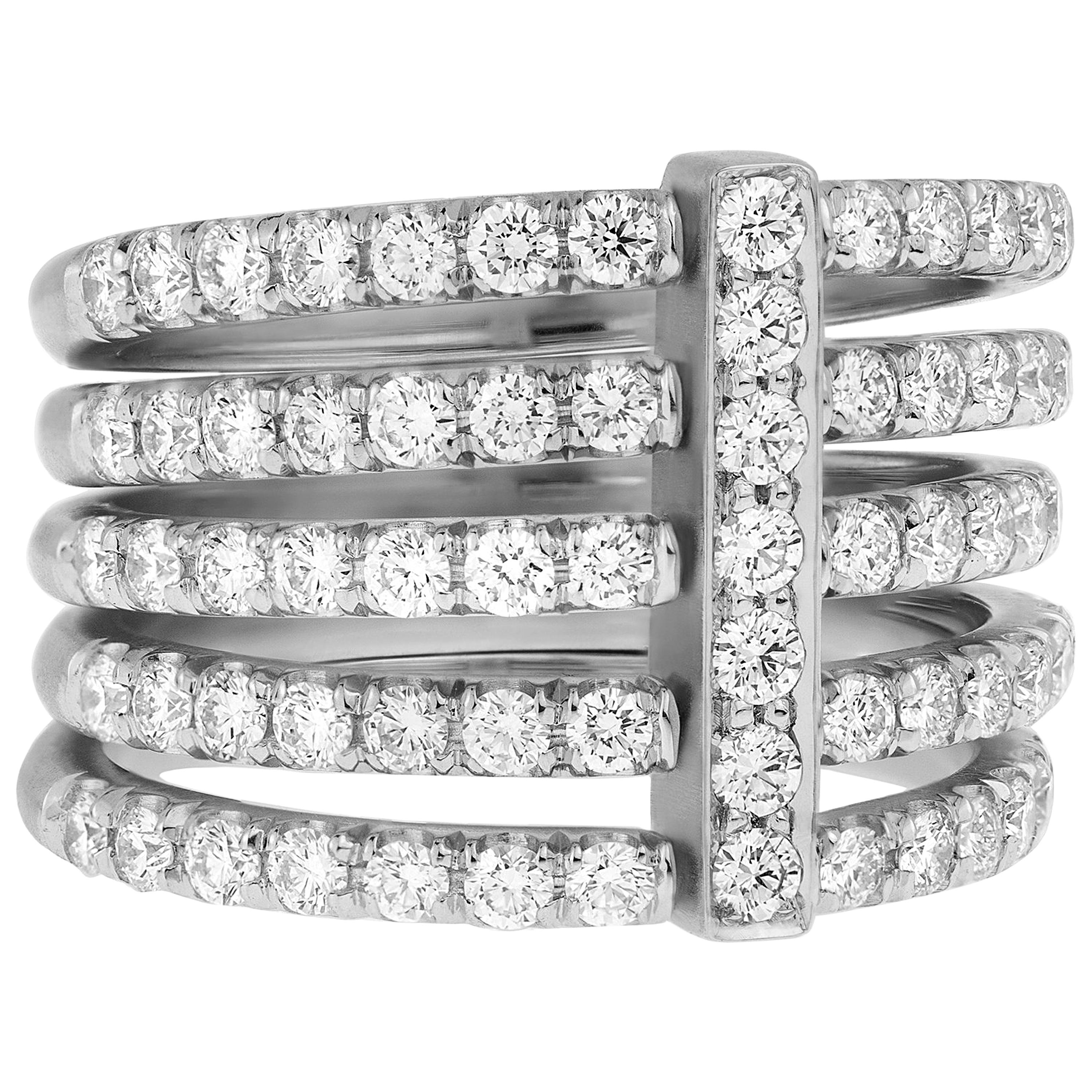 Moderne 18 Karat White Gold and 1.50 Carat Diamond Carelle Five Band Ring For Sale