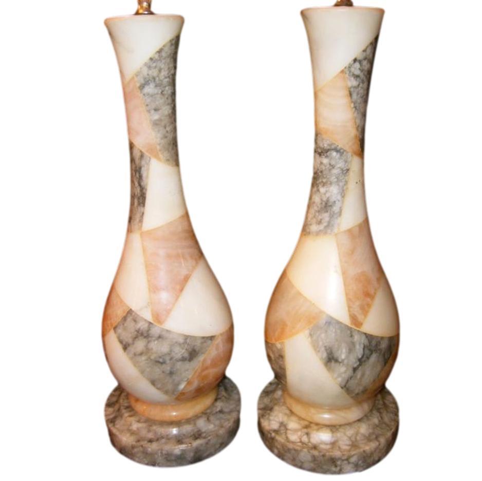 Italian Moderne Alabaster Mosaic Table Lamps For Sale