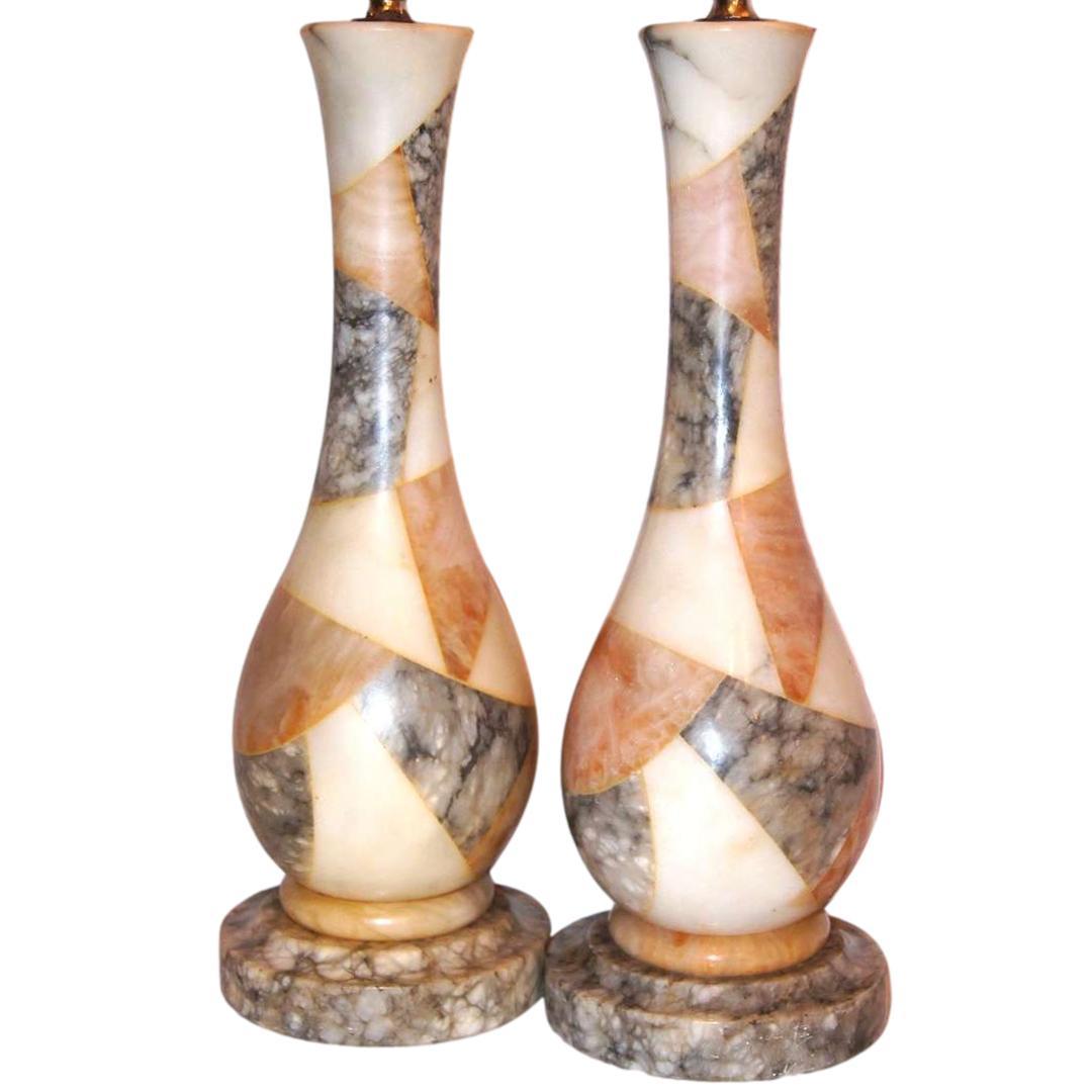 Moderne Alabaster Mosaic Table Lamps In Good Condition For Sale In New York, NY