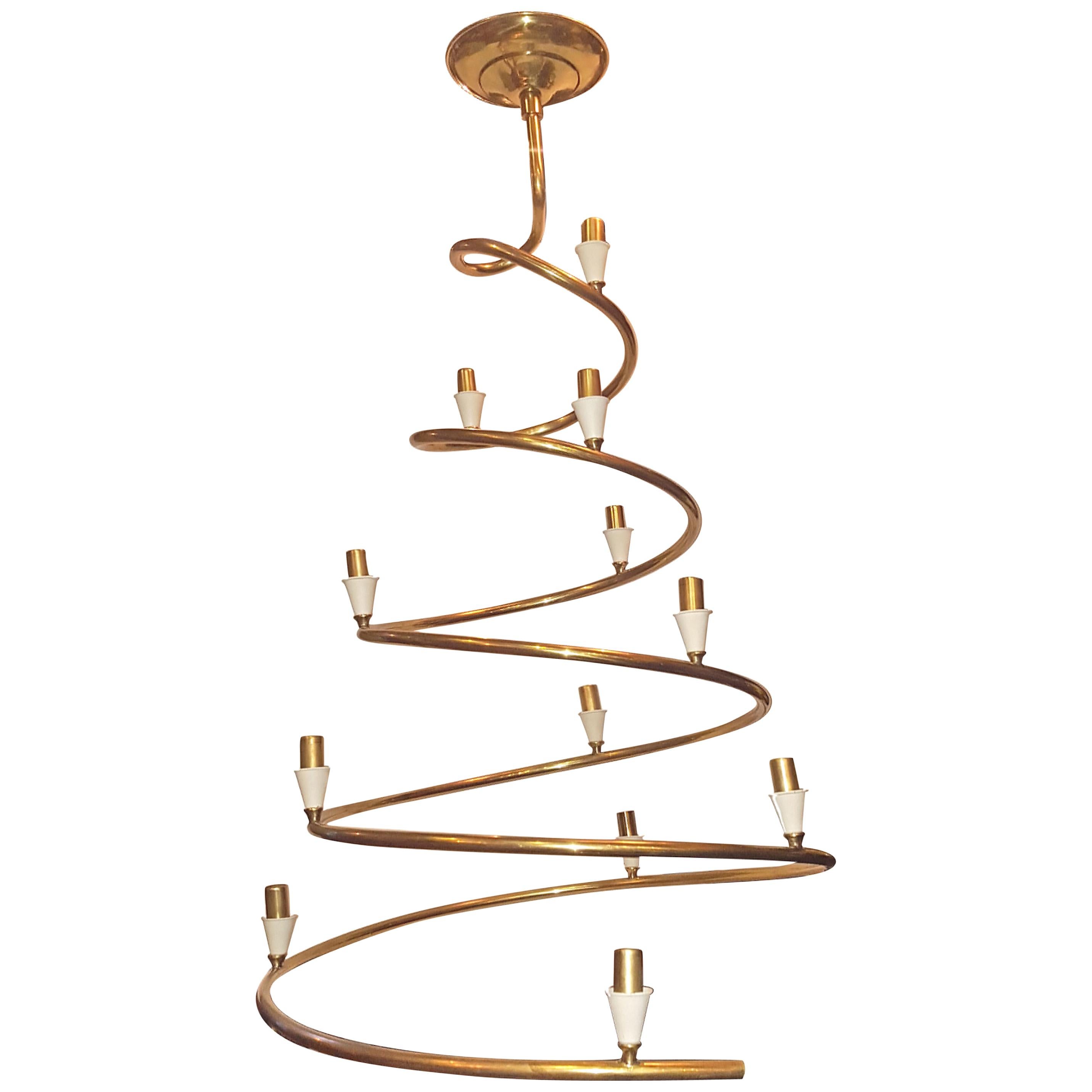 Moderne Bronze Spiral Chandelier For Sale