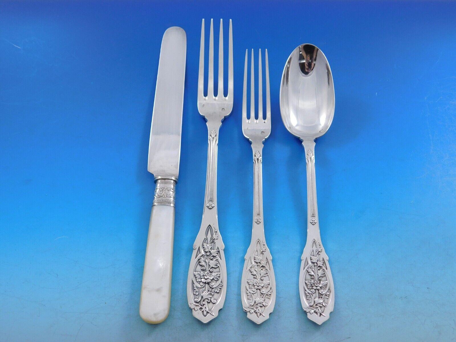 Moderne by Puiforcat French Sterling Silver Flatware Set Service 59 pieces total In Good Condition For Sale In Big Bend, WI