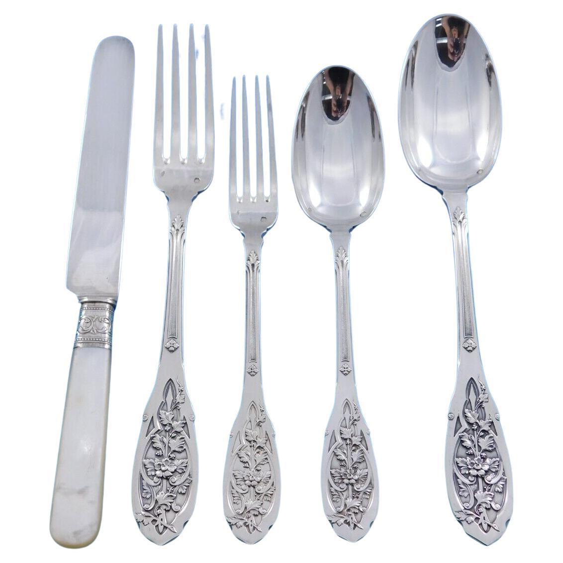 Moderne by Puiforcat French Sterling Silver Flatware Set Service 59 pieces total For Sale