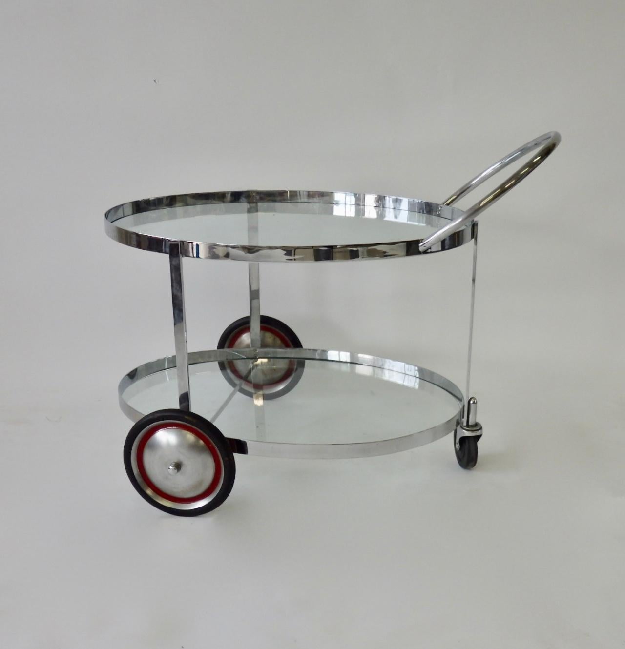 Art Deco Machine age art deco two tier chrome drinks cart in the style of Gilbert Rohde  For Sale