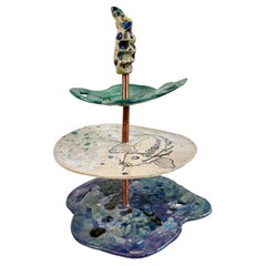 Handmade blue ceramic etagere, stand tray or jewellery holder 