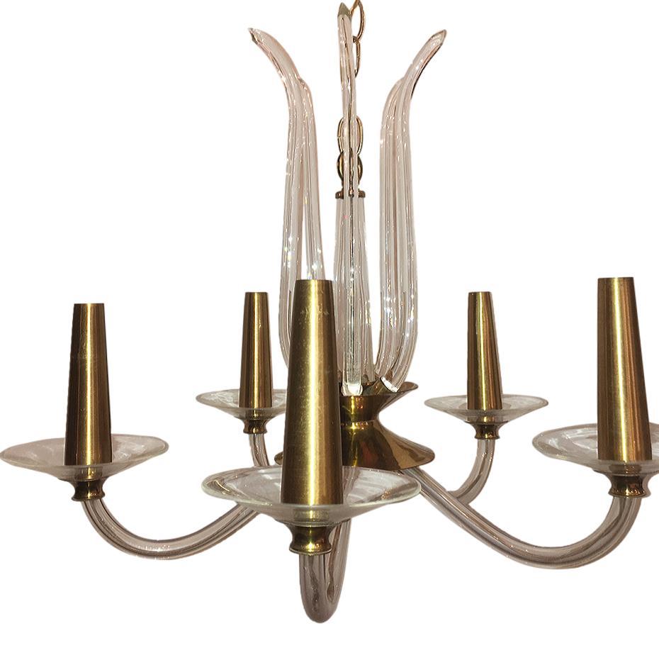 Moderne French Glass Chandelier In Good Condition For Sale In New York, NY