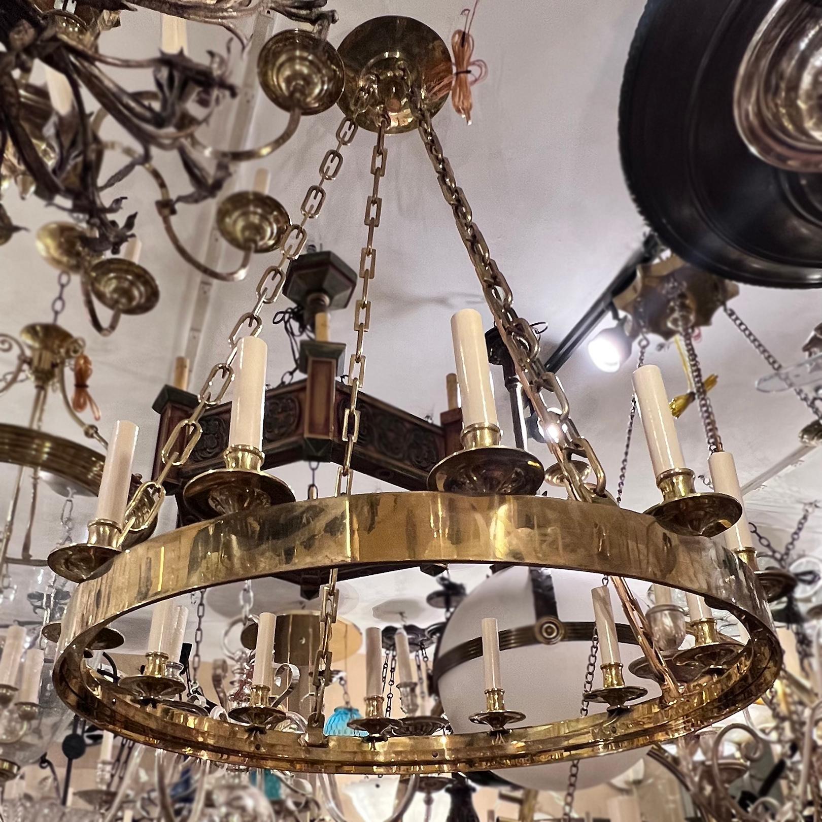 Mid-20th Century Moderne Gilt Bronze Chandelier For Sale