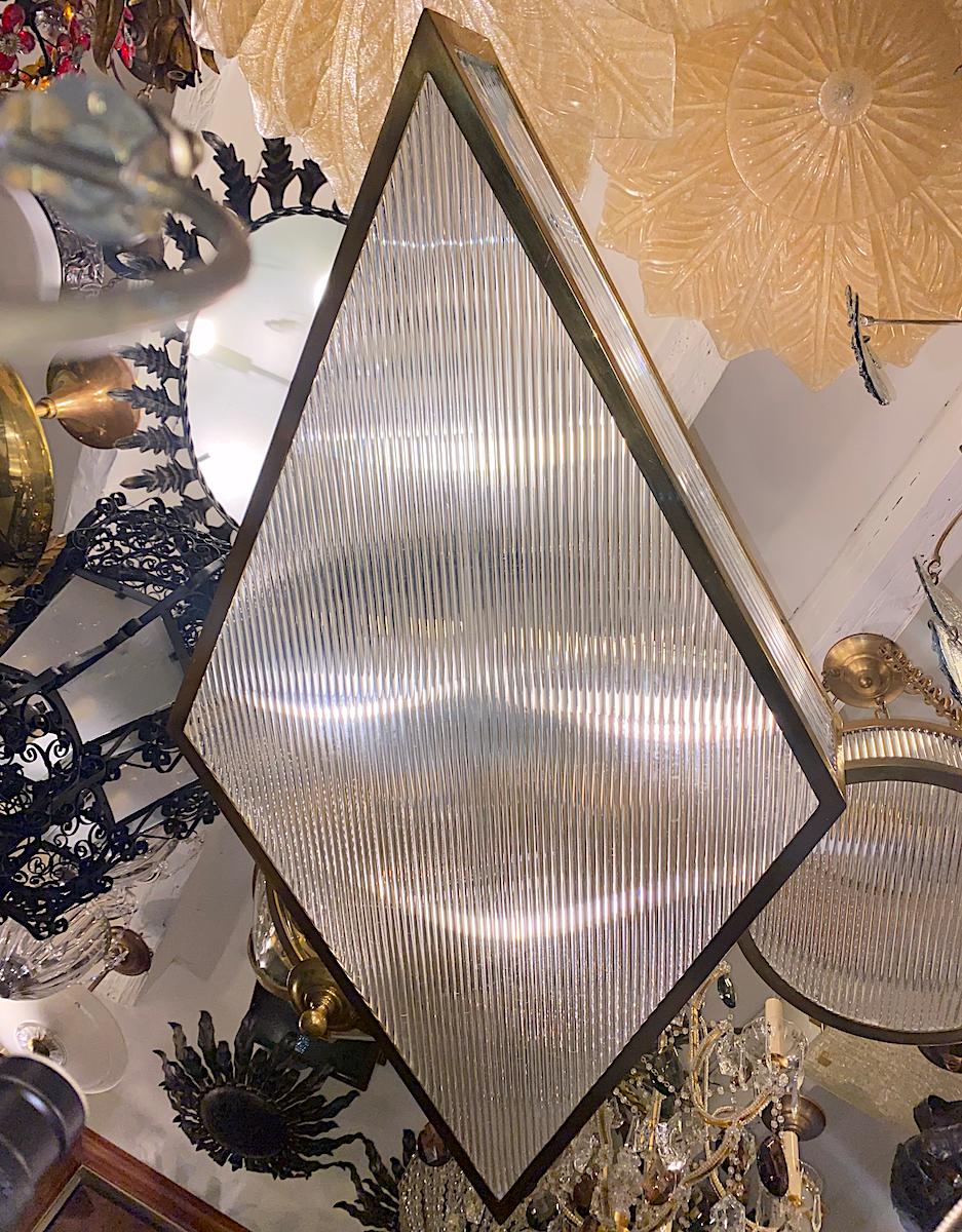 Moderne Gilt Bronze Diamond Shaped Glass Rods Fixture For Sale 9
