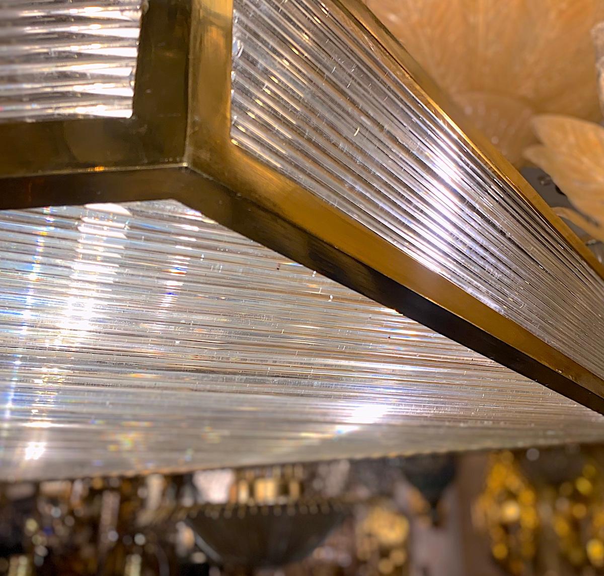 Moderne Gilt Bronze Diamond Shaped Glass Rods Fixture For Sale 2