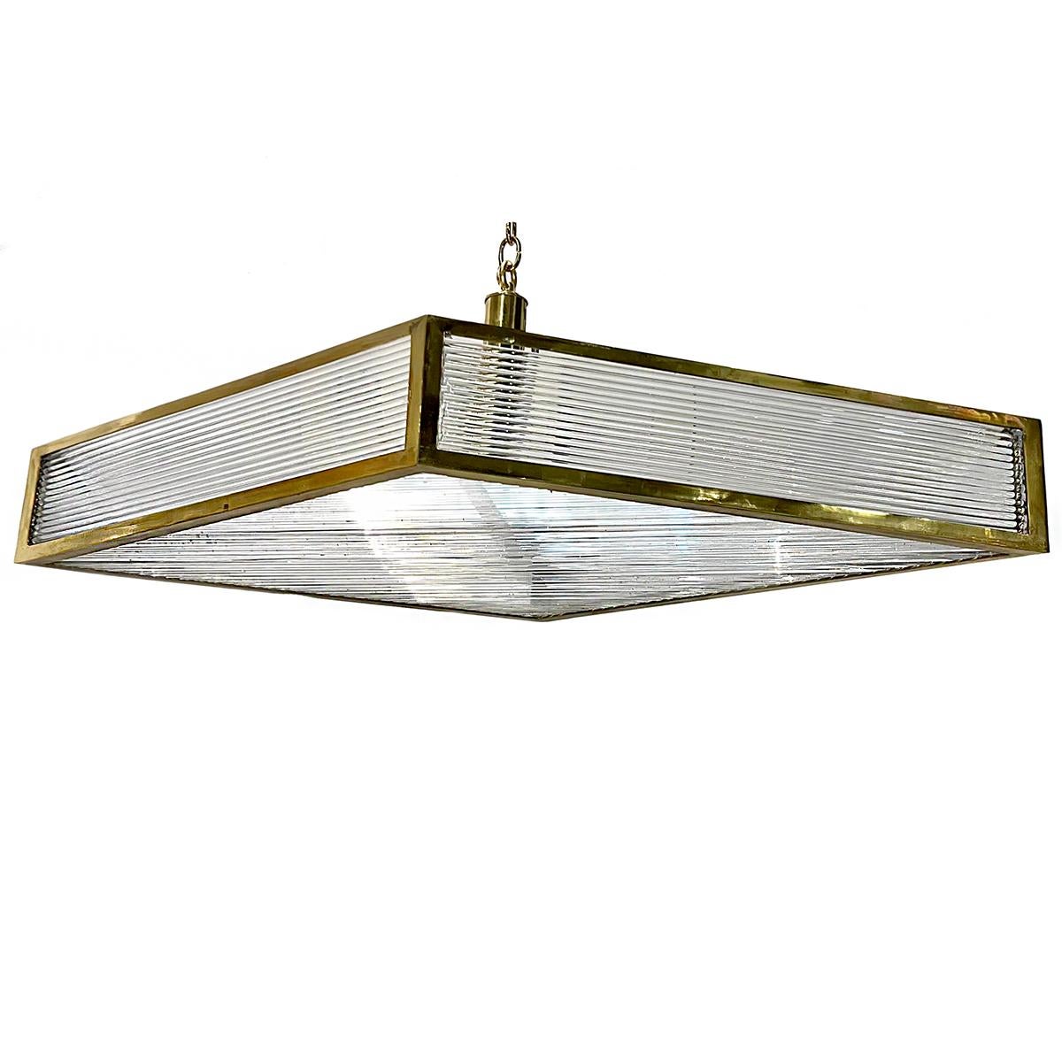 Mid-20th Century Moderne Gilt Bronze Diamond Shaped Glass Rods Fixture For Sale