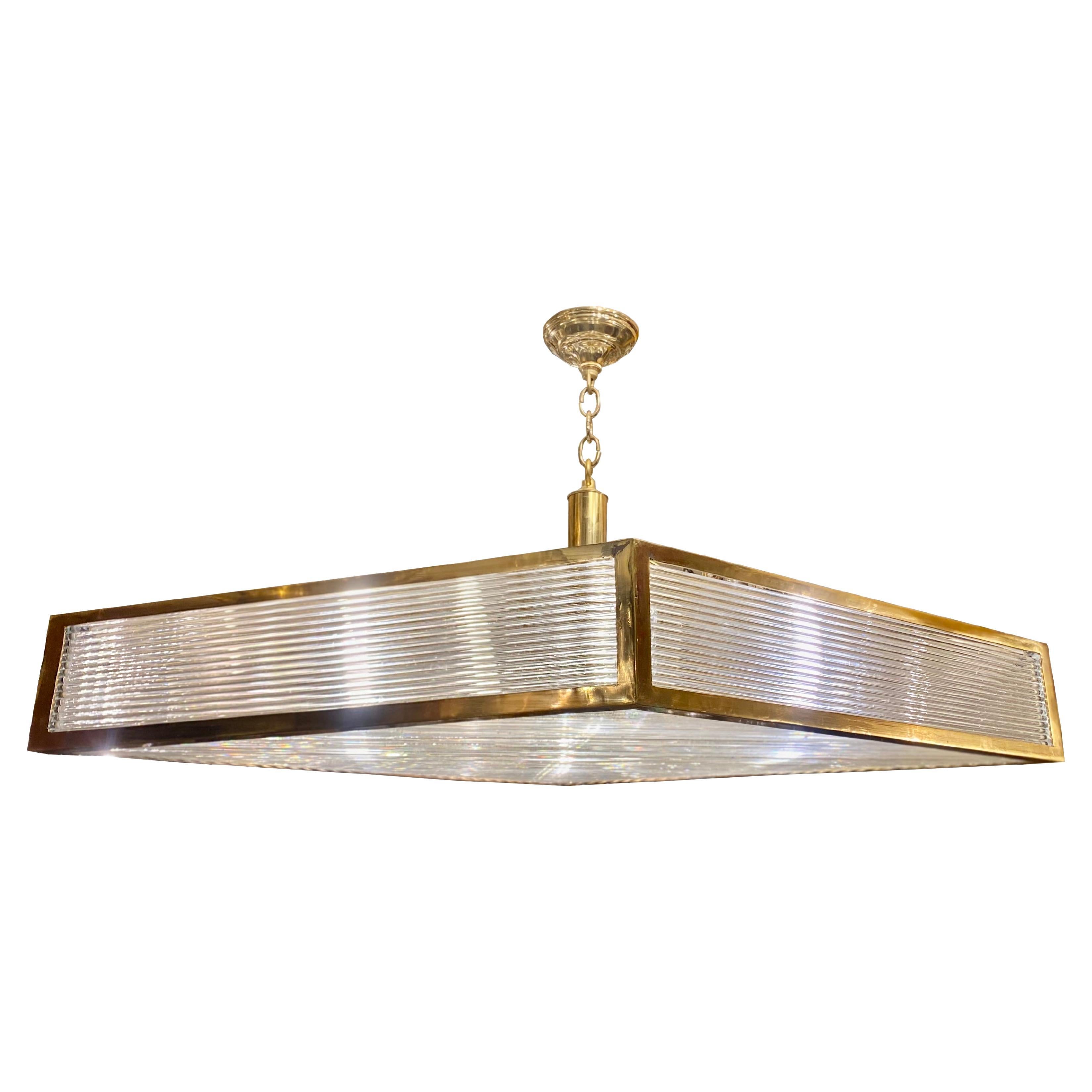 Moderne Gilt Bronze Diamond Shaped Glass Rods Fixture For Sale