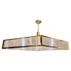 Retro Moderne Gilt Bronze Diamond Shaped Glass Rods Fixture