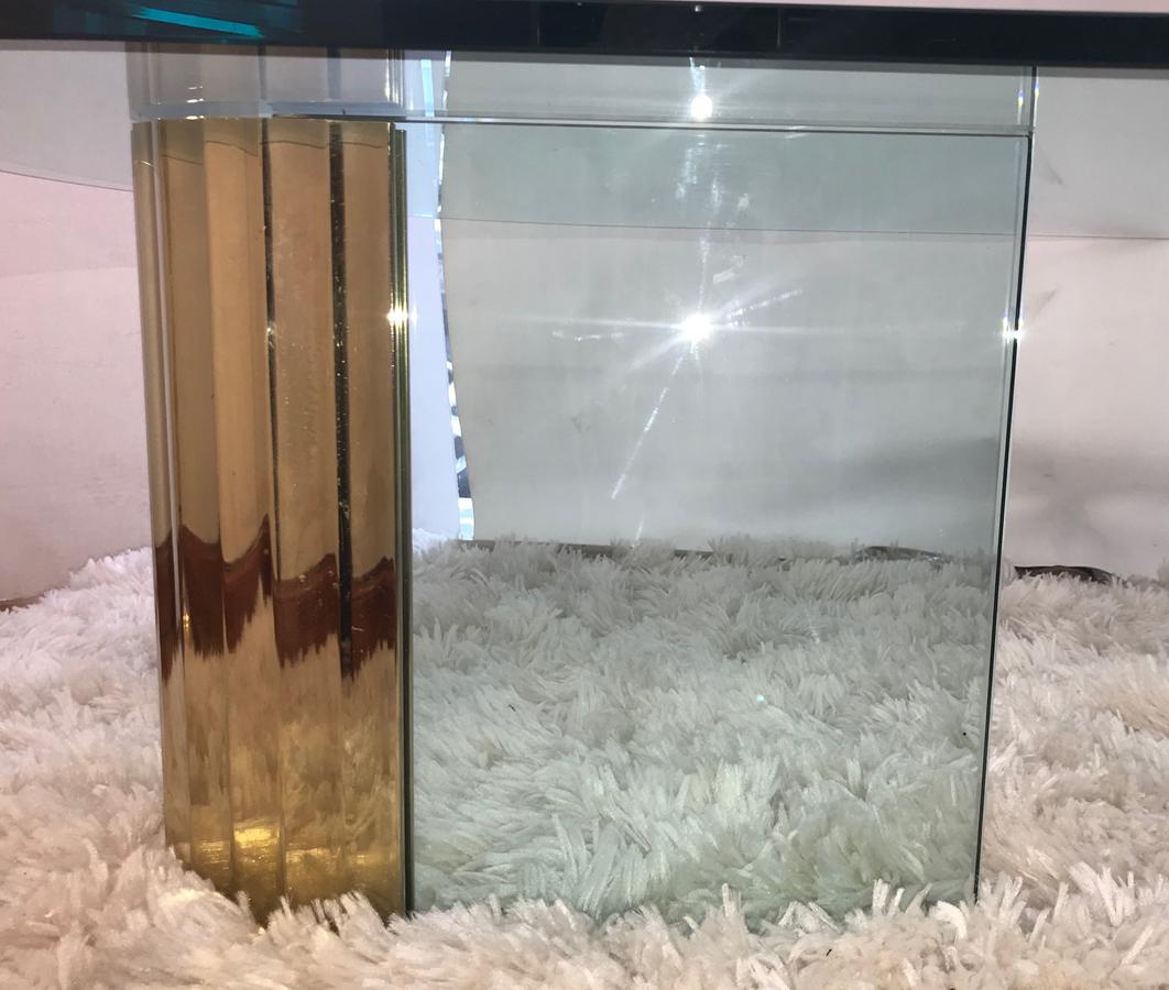 Brass Moderne Gilt Coffee Table with Glass Top For Sale