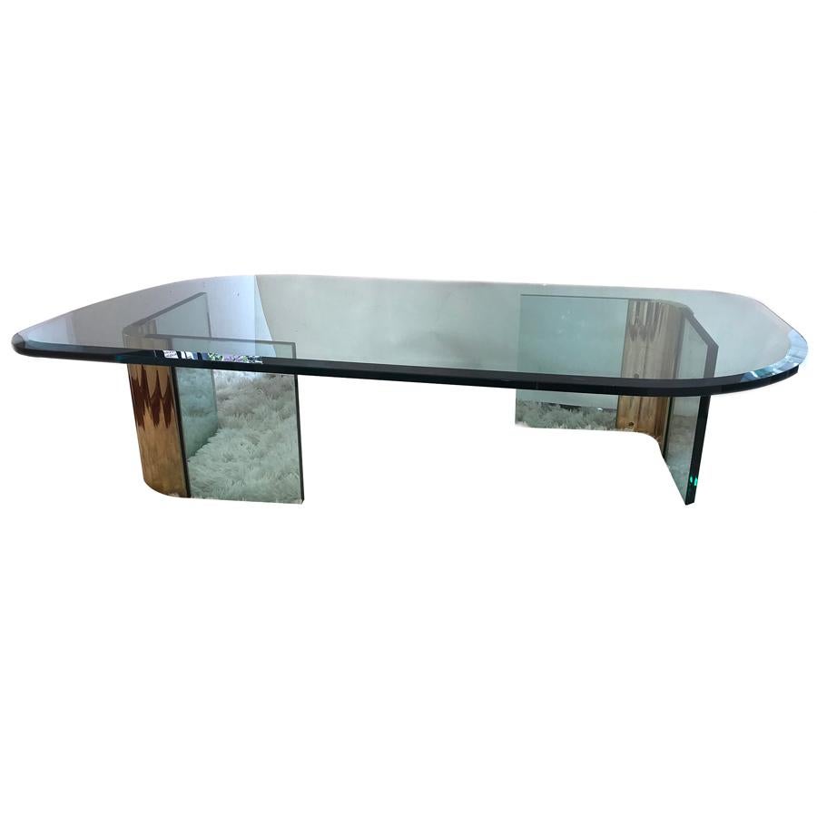 Moderne Gilt Coffee Table with Glass Top For Sale