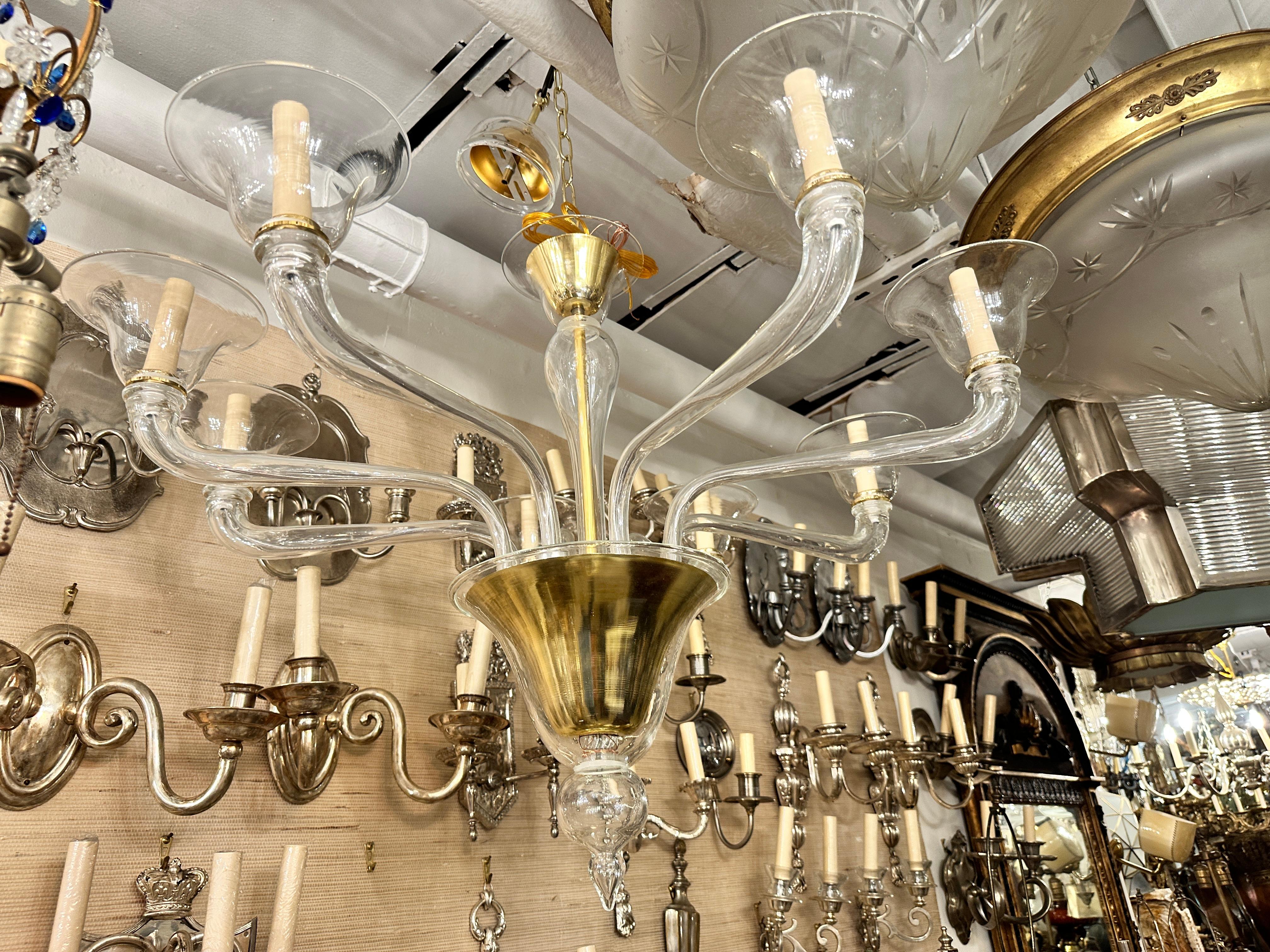 Moderne Gold and Clear Murano Chandelier For Sale 2