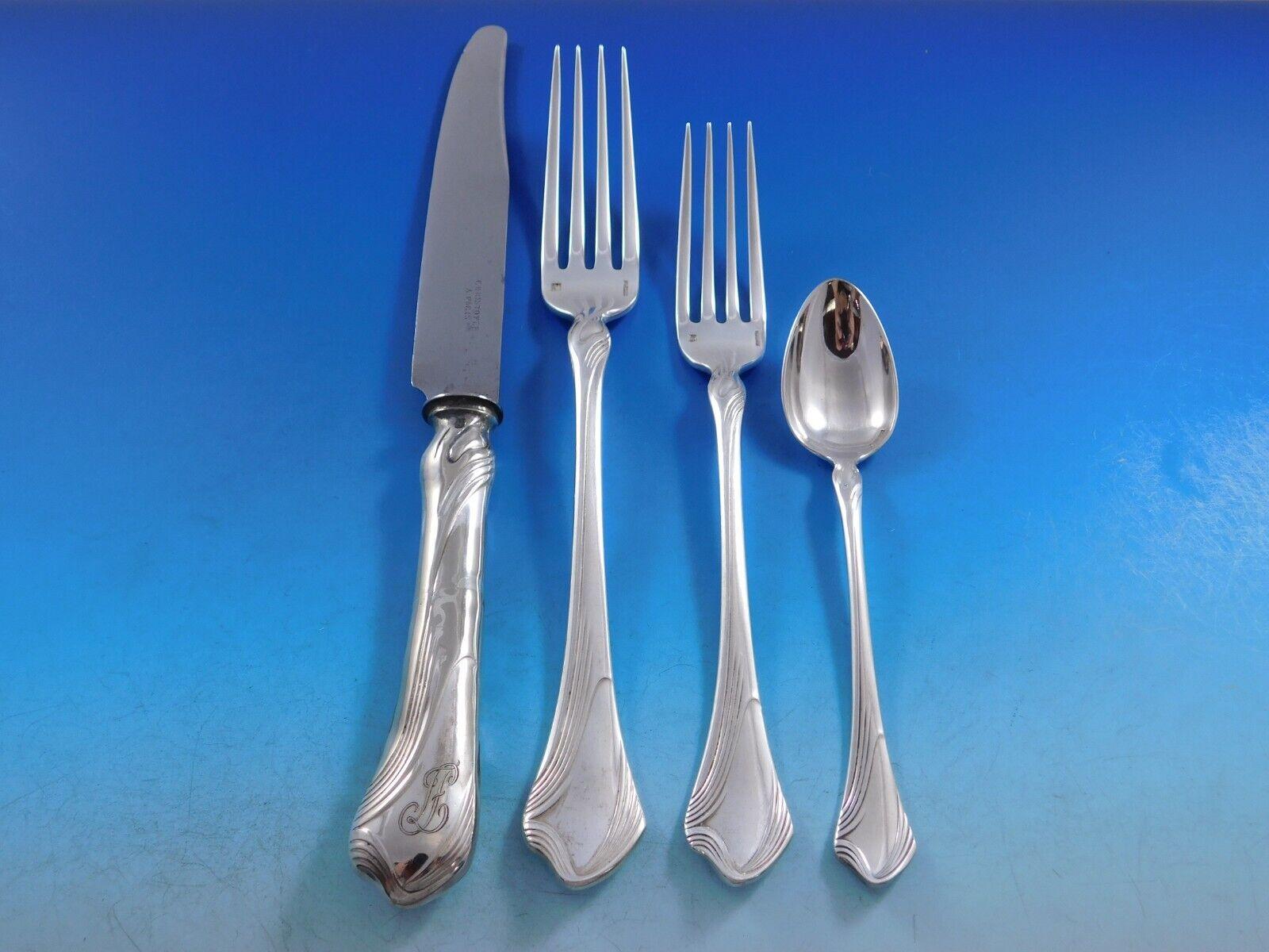 Moderne Gramont by Christofle France Silverplate Flatware Service Set 106 Pieces In Excellent Condition For Sale In Big Bend, WI